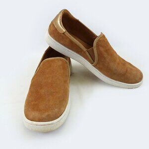 UGG Womens Cas Slip On Sneakers 9 Suede Chestnut Tan Gold Skate Skater Leather